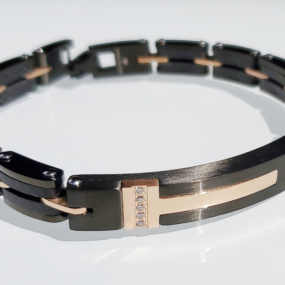 Mens black and rose gold tone bracelet